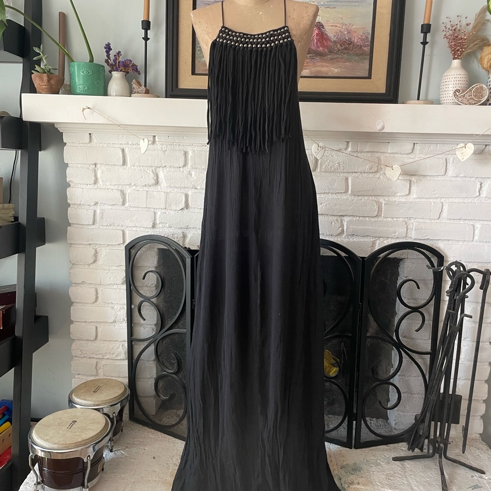 Ralph Lauren Denim and Supply Black Fringe Maxi Dress size L
